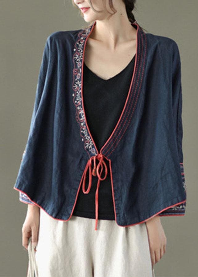 Women Red Embroideried Long sleeve Linen Shirt GK-LTP210715