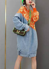 Women Red O-Neck print knit Patchwork denim Dresses Spring JDML-FDM220128