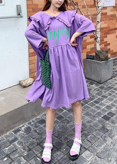 Women Ruffled Batwing Sleeve dress purple Letter Dresses AT-SDL200707