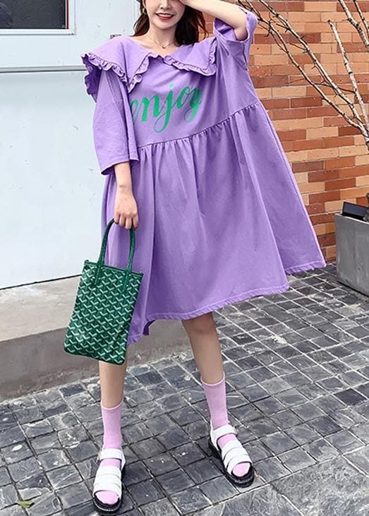 Women Ruffled Batwing Sleeve dress purple Letter Dresses AT-SDL200707