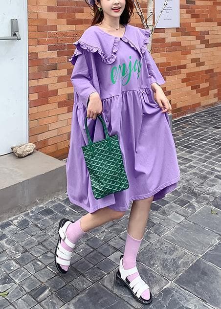 Women Ruffled Batwing Sleeve dress purple Letter Dresses AT-SDL200707