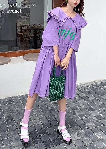 Women Ruffled Batwing Sleeve dress purple Letter Dresses AT-SDL200707