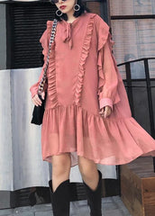 Women Ruffles long sleeve spring pink Dress AT-FDL201228