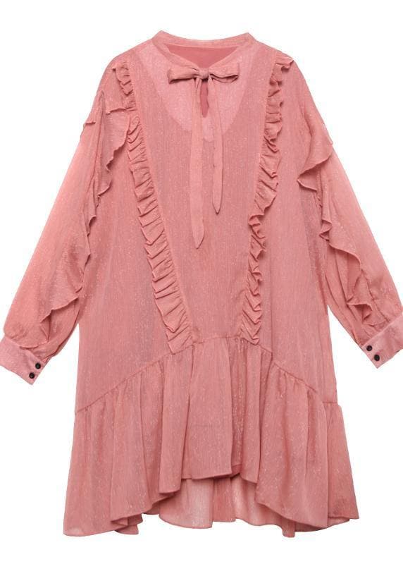 Women Ruffles long sleeve spring pink Dress AT-FDL201228