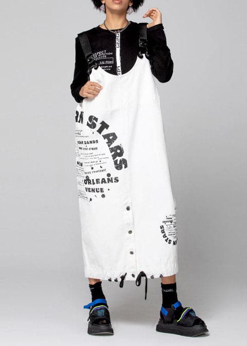 Women White Graphic denim drawstring Dresses Spring AT-FDL220111