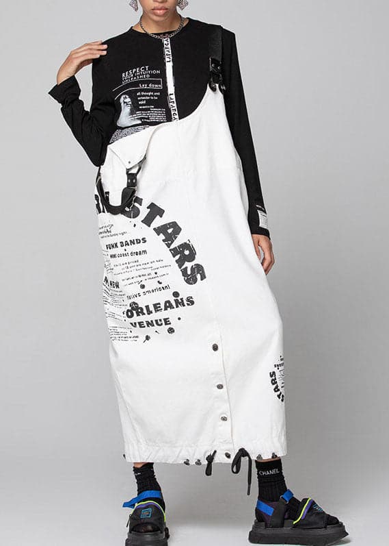 Women White Graphic denim drawstring Dresses Spring AT-FDL220111