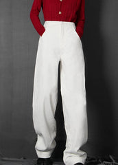 Women White Zip Up Pockets denim Pants Trousers Spring CDM-LPTS220126