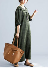 Women army green cotton dress o neck jacquard Robe fall Dresses FDL190830