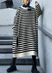 Women beige striped Sweater outfits Design o neck Hole DIY sweater dresses AT-NSD201014