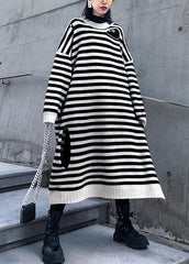 Women beige striped Sweater outfits Design o neck Hole DIY sweater dresses AT-NSD201014