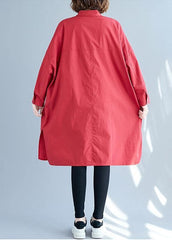 Women big pockets Cotton red long sleeve shirt Dresses fall CTS190830