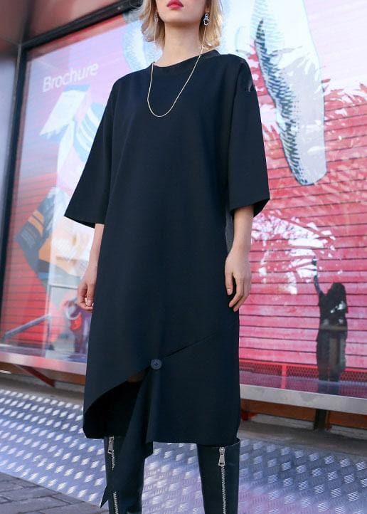 Women black Cotton Tunics open hem design loose fall Dress AT-FDM190903