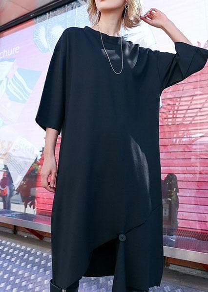 Women black Cotton Tunics open hem design loose fall Dress AT-FDM190903