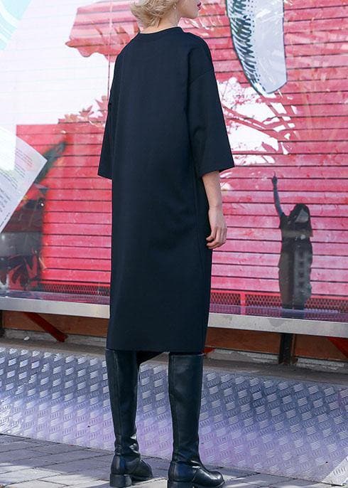 Women black Cotton Tunics open hem design loose fall Dress AT-FDM190903