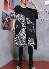 Women black Cotton blended quilting clothes plus size Inspiration o neck patchwork Plus Size Summer Dress AT-SDM190411