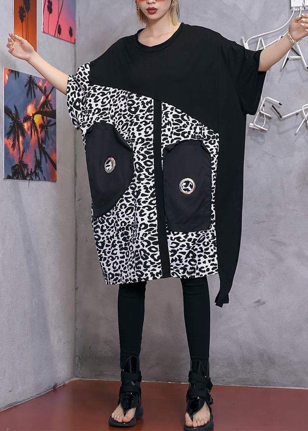 Women black Cotton blended quilting clothes plus size Inspiration o neck patchwork Plus Size Summer Dress AT-SDM190411