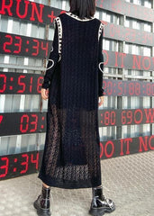 Women black Letter Sweater dresses Largo v neck side open Art  knit dress AT-FDL200812