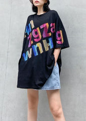 Women black Letter cotton tunic top o neck oversized blouse AT-STP200617