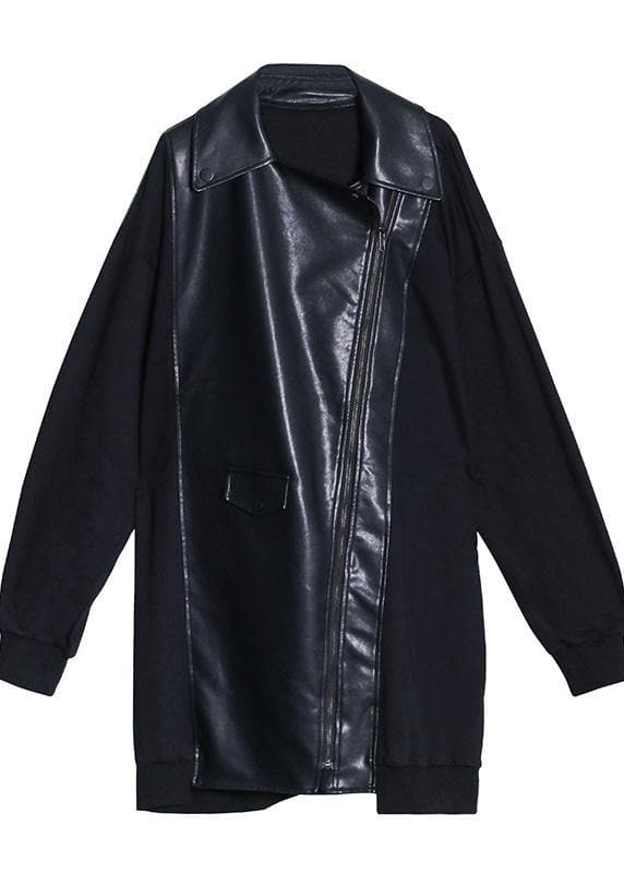 Women black Plus Size coat for woman Sleeve Stand zippered fall jackets AT-CTS201022