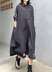 Women black cotton Tunics lapel patchwork Maxi summer Dress AT-SDL200508