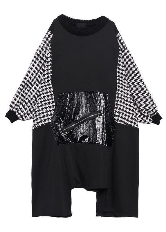 Women black cotton tunic dress asymmetric hem A Line patchwork Dresses AT-FDL191203