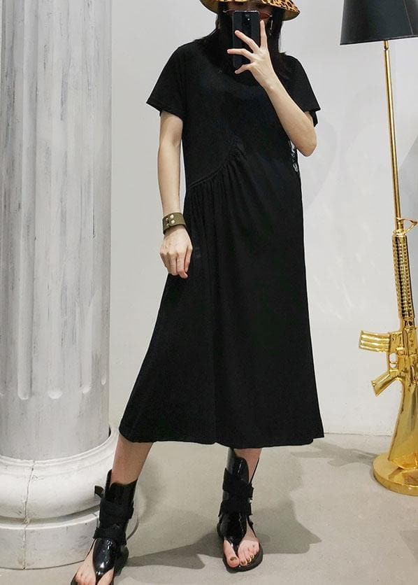 Women black cotton tunic dress hollow out Art summer Dresses AT-SDL190717