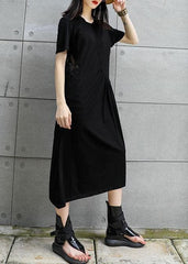 Women black cotton tunic dress hollow out Art summer Dresses AT-SDL190717