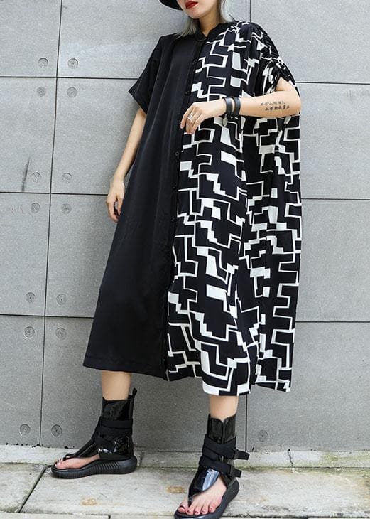 Women black patchwork cotton clothes For Women Square Collar A Line summer Dresses AT-SDL190717