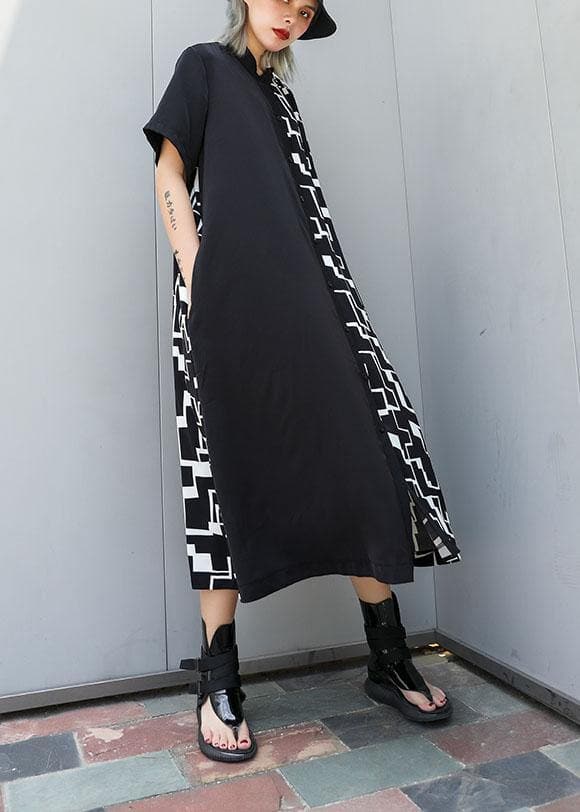 Women black patchwork cotton clothes For Women Square Collar A Line summer Dresses AT-SDL190717