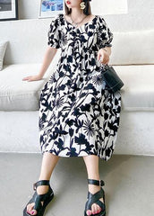 Women black print dresses v neck Cinched A Line Dress AT-SDL200723