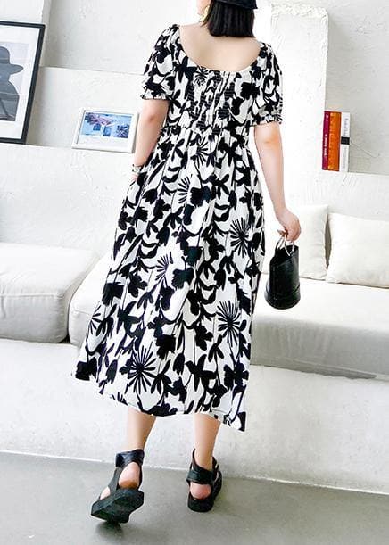 Women black print dresses v neck Cinched A Line Dress AT-SDL200723