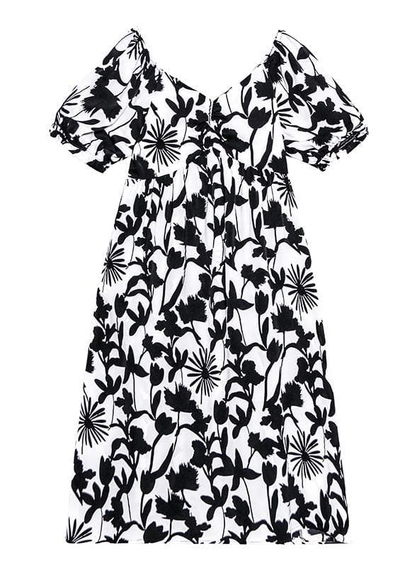 Women black print dresses v neck Cinched A Line Dress AT-SDL200723