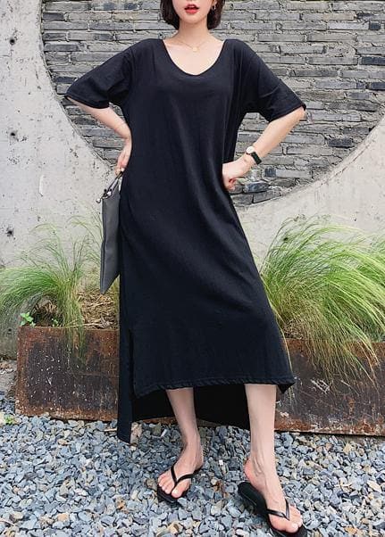 Women black quilting clothes o neck low high design Maxi Dresses AT-SDL200707