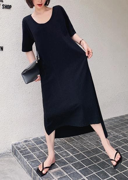 Women black quilting clothes o neck low high design Maxi Dresses AT-SDL200707