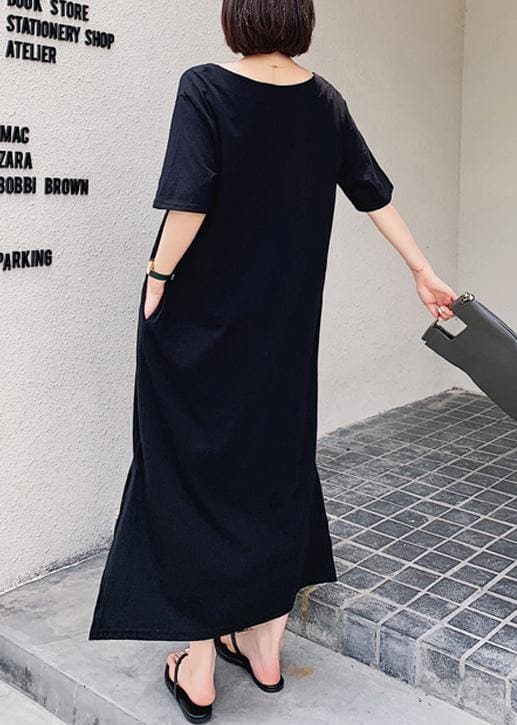 Women black quilting clothes o neck low high design Maxi Dresses AT-SDL200707