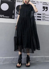 Women black tulle tunic top short sleeve Robe summer Dress AT-SDL190717