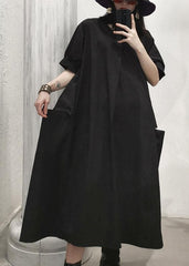 Women black v neck cotton Tunics big pockets Maxi summer Dresses AT-SDL190717