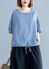 Women blue cotton tunics for women o neck drawstring Dresses blouses STP200409