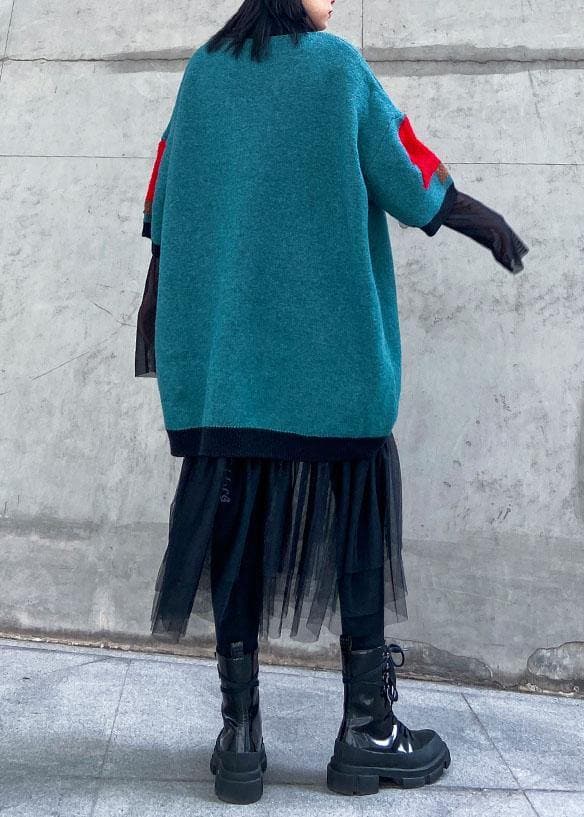 Women blue green Sweater weather plus size patchwork tulle daily sweater dress AT-NSD191231