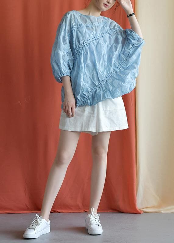 Women blue linen shirts women Batwing Sleeve cotton fall shirts LTP190827