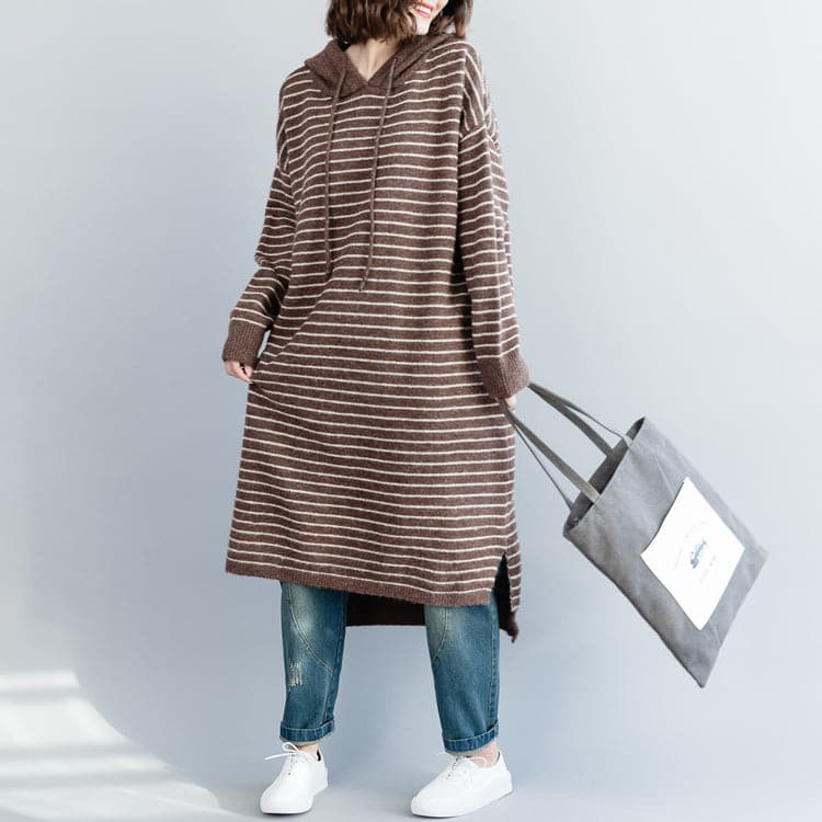 Women brown striped Sweater Aesthetic Quotes Funny hooded knitwear NSD181220