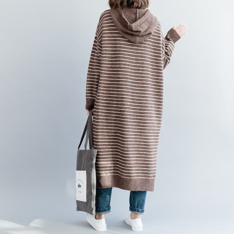 Women brown striped Sweater Aesthetic Quotes Funny hooded knitwear NSD181220