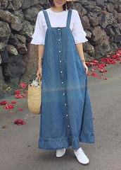 Women denim blue quilting dresses Spaghetti Strap Ruffles loose Dresses SDL20222