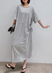 Women gray Letter outfit o neck drawstring Robe Dress AT-SDL200707