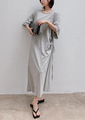 Women gray Letter outfit o neck drawstring Robe Dress AT-SDL200707