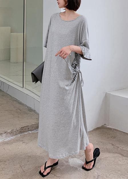 Women gray Letter outfit o neck drawstring Robe Dress AT-SDL200707