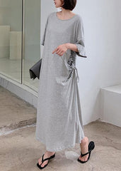 Women gray Letter outfit o neck drawstring Robe Dress AT-SDL200707