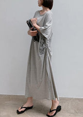 Women gray Letter outfit o neck drawstring Robe Dress AT-SDL200707