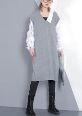 Women gray Sweater dress outfit Design Funny v neck knitted tops AT-NTP191203