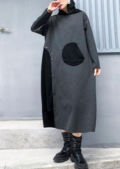 Women gray cotton quilting clothes hooded patchwork loose fall Dress AT-FDL191113